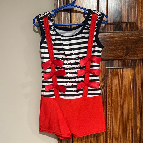 Striped and Red Bow Dance Costume - Picture 1 of 2
